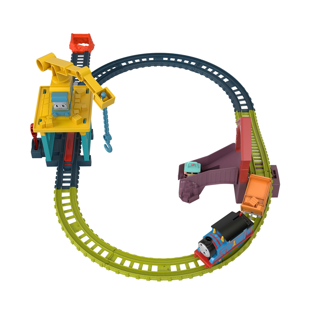 Thomas & Friends Motorized Fix em Up Friends โทมัส แทร็คมาสเตอร์รางรถไฟชุดคาร์ลี่และแซนดี้พร้อมหัวรถไฟโทมัสใช้ถ่าน HDY58 — صورة 4