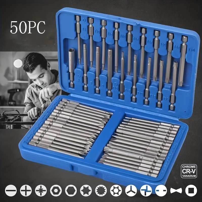 🌈🌈50pcs 75mm Extra Long Drill Bit Set Safety Screwdriver Bit Torx Star Hex Drill Bit
