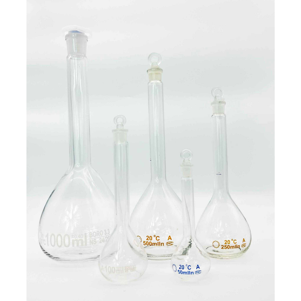 ขวดแก้ว ขวดวัดปริมาตร Volumetric Flask Class A 50,100,250,500,1000 ml