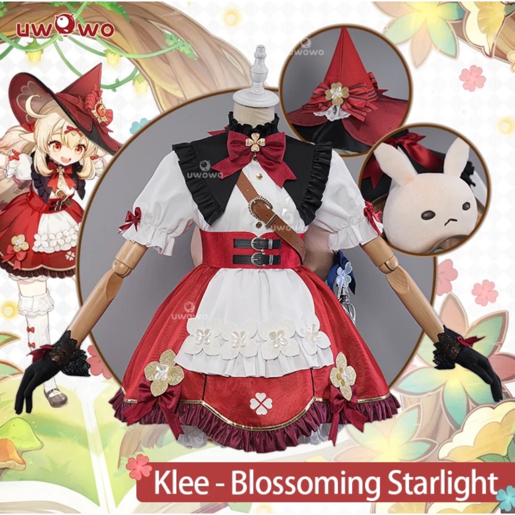 UWOWO Genshin Impact Klee Cosplay Costume with Hat Dress Blossoming Starlight Witchh Halloween Costu