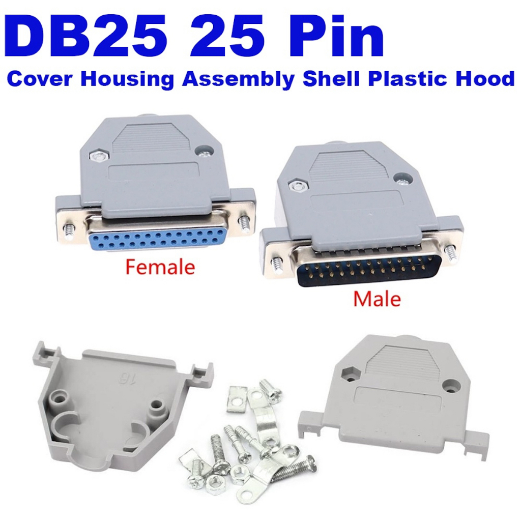 DB25 25 Pin Female/Male 2Rows Solder Type Plug D-SUB Male Plug Socket Connector Plastic Assemble Shell Cover