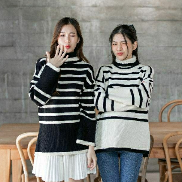 COATWINK~MILANO STRIPED SWEATER เสื้อไหมพรม นิ่ม คอเต่า