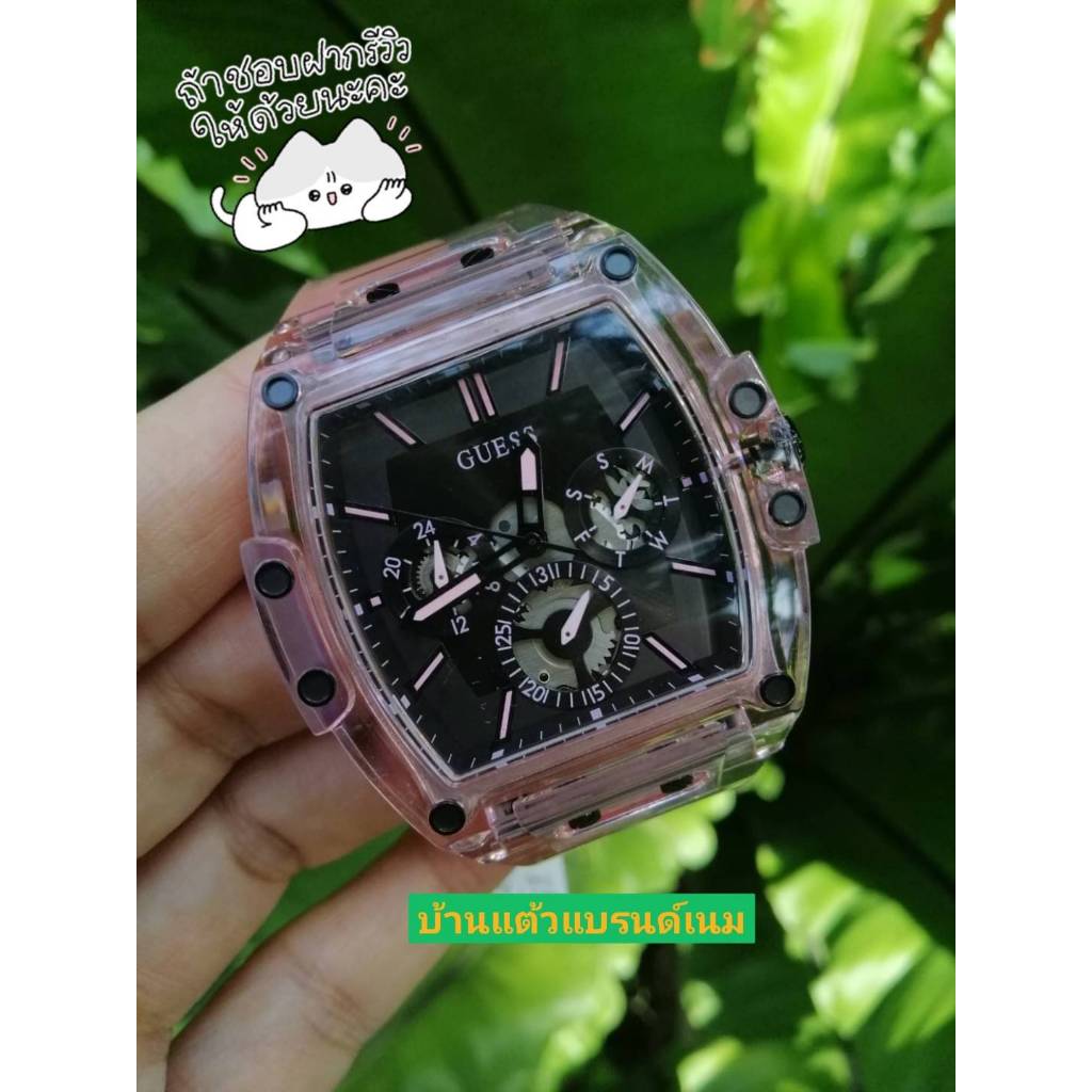 (ผ่อน0%)(รับประกันของแท้)นาฬิกา Guess SPORTING PINK LIMITED EDITION 43MM PINK & BLACK WATCH จาก Shop