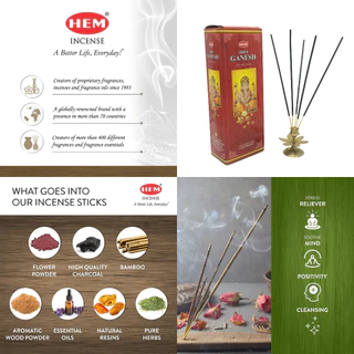 ธูปหอม HEM เกรดพรีเมี่ยมจากอินเดีย รวมกลิ่นไม้มงคลดีที่สุดจากอินเดีย กล่องใหญ่ Incense Sticks Home Frangrance Aroma Yoga