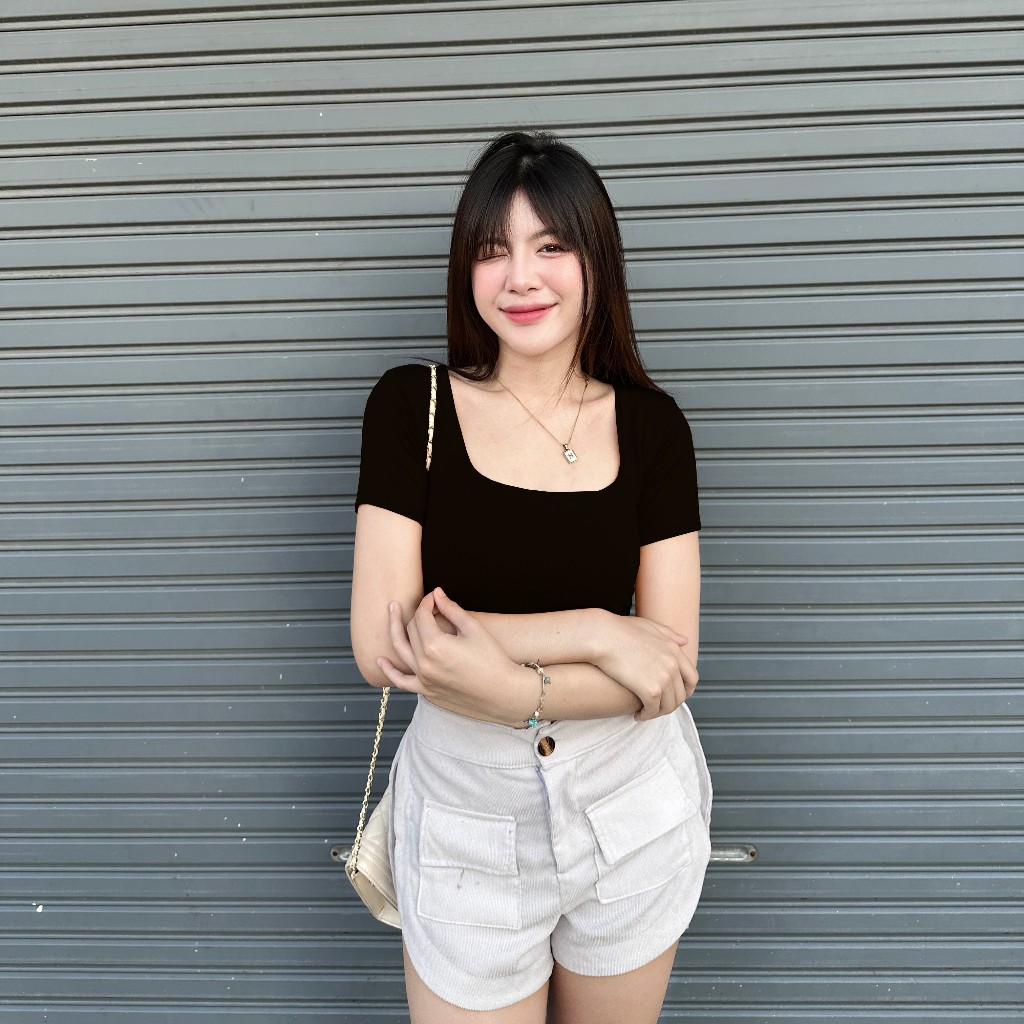 PIN18 ครอปคอเหลี่ยมผ้า2ชั้น 193