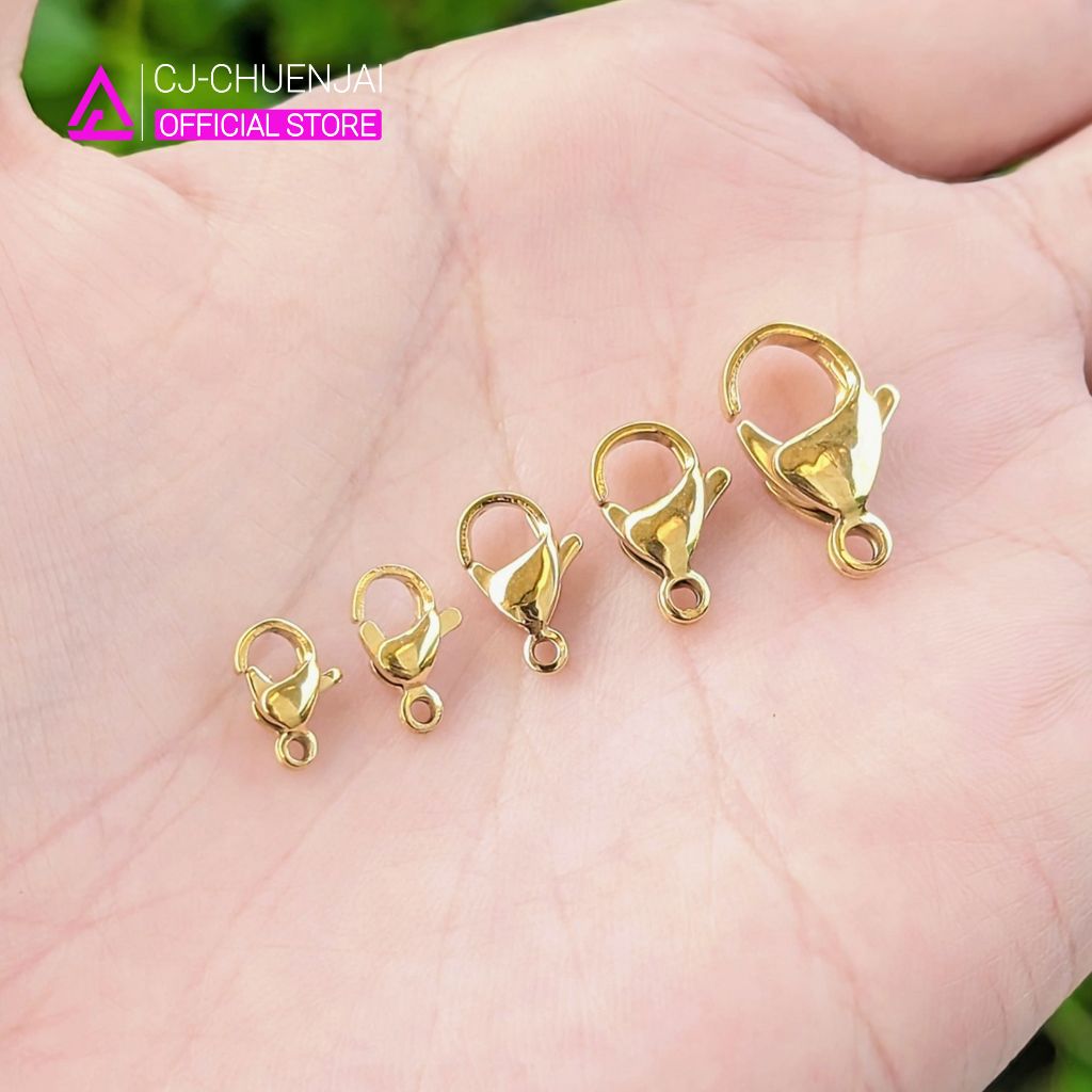 CJ ตะขอก้ามปูพร้อมห่วง สแตนเลสทองเลเซอร์ มี 9 ขนาดให้เลือก