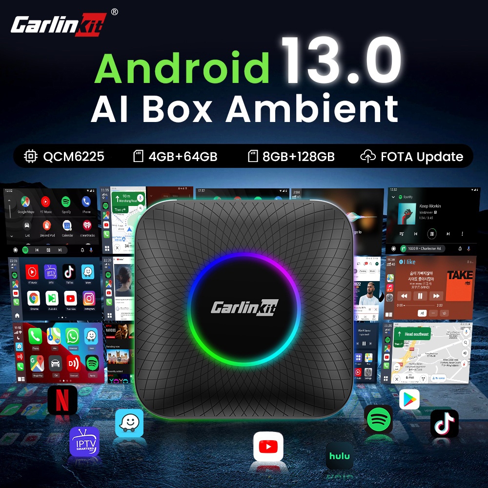 2024 Carlinkit Android 13 Ambient CarPlay Ai Box ,RAM8GB+128GB,8-Core,Snapdragon QCM 6225,Wireless CarPlay