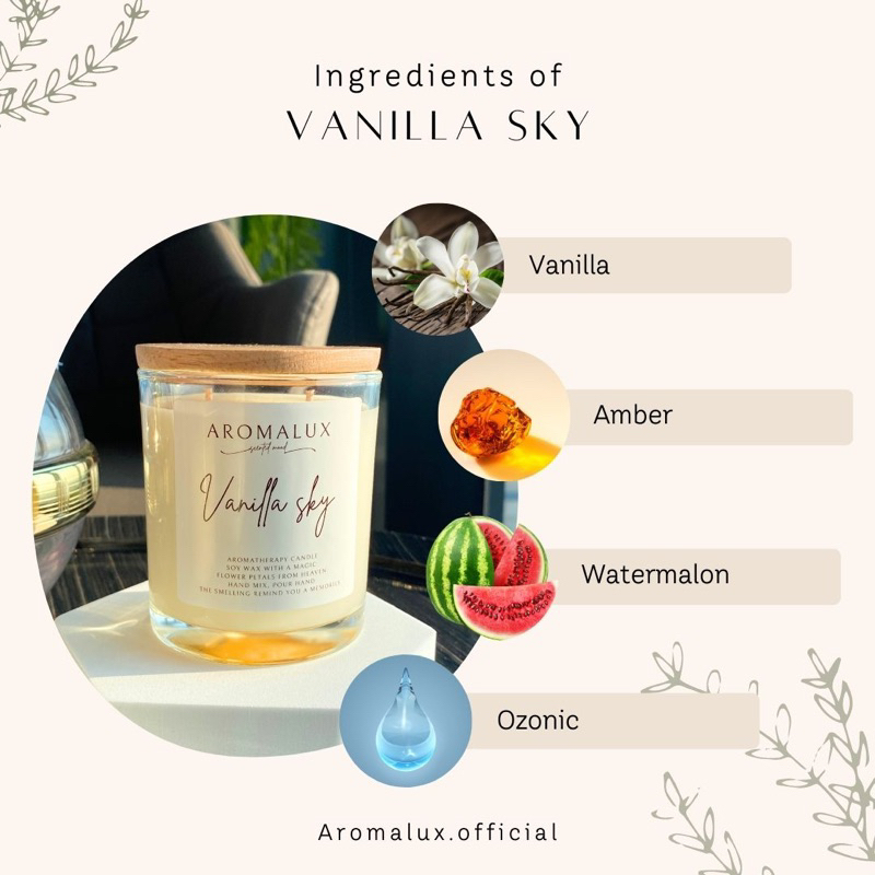 Aromalux Vanilla sky aromateraphy candle organic soy wax