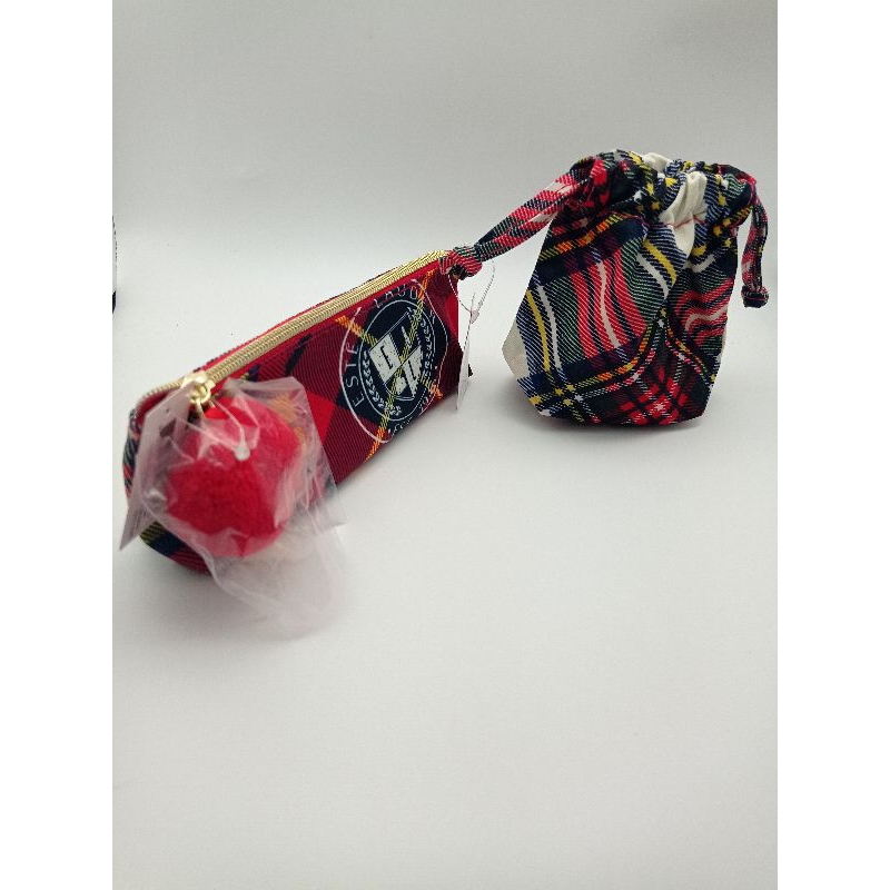 กระเป๋าเครื่องสำอางเอสเต้ ผ้าพิมพ์ลายสก๊อต ชุด2ใบ