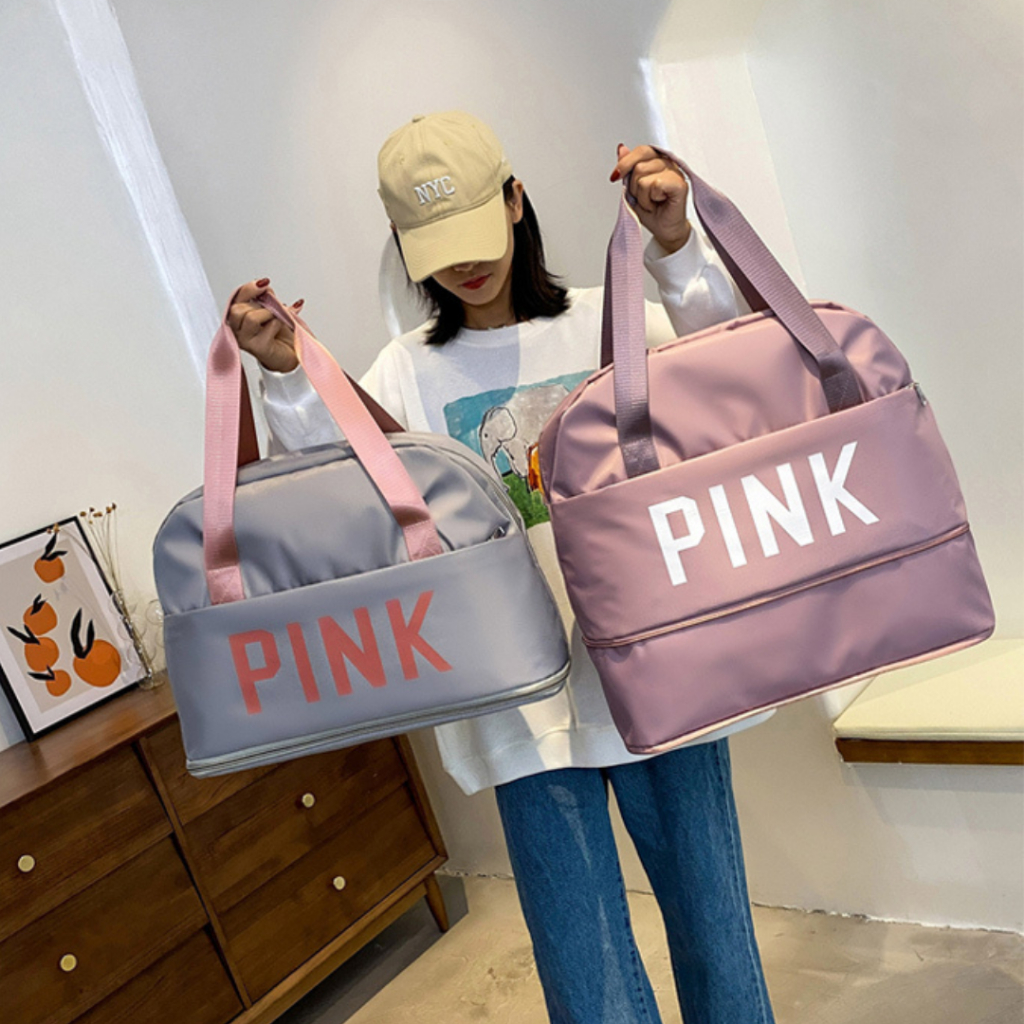 [BG30] กระเป๋าเดินทาง กระเป๋าเสื้อผ้า Pink แบบ 2 ชั้น ใบใหญ่จุใจ ใส่ของได้เยอะมาก ด้านหลังมีช่องเสียบกับกระเป๋าเดินทางได้