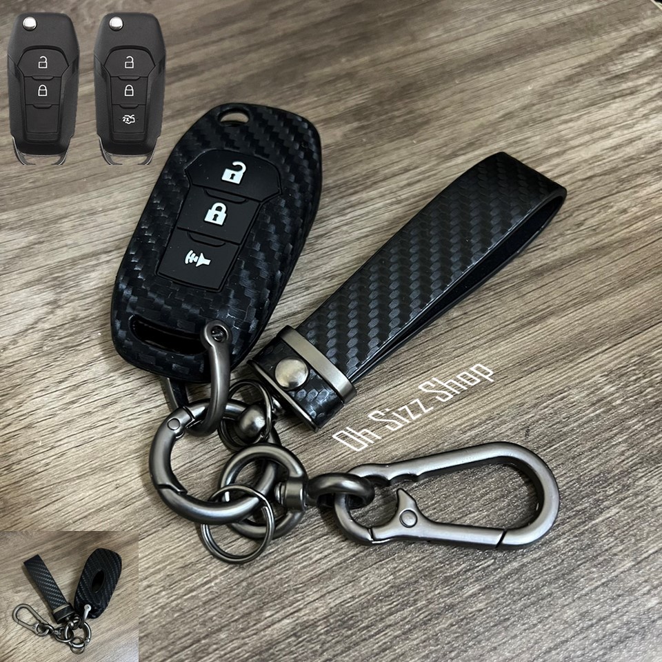 เคสรีโมท Ford Ranger , Ford FX4 แบบพับข้าง ไขสตาร์ท ซิลิโคนลายเคฟล่าหุ้มรีโมทรถ  (Kevlar Silicone Protective Case Car Re