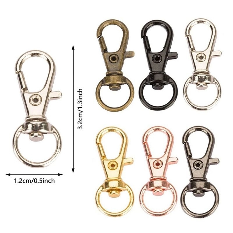 ตะขอก้ามปู ห่วงโลหะ พวงกุญแจ 32cm/1.3inch-1.2cm/0.5inch.แพ็ค10ชิ้น.มีทั้งหมด6สี สีโอรส*สีเงิน*สีดำ*สีรมดำ*สีดำเงา