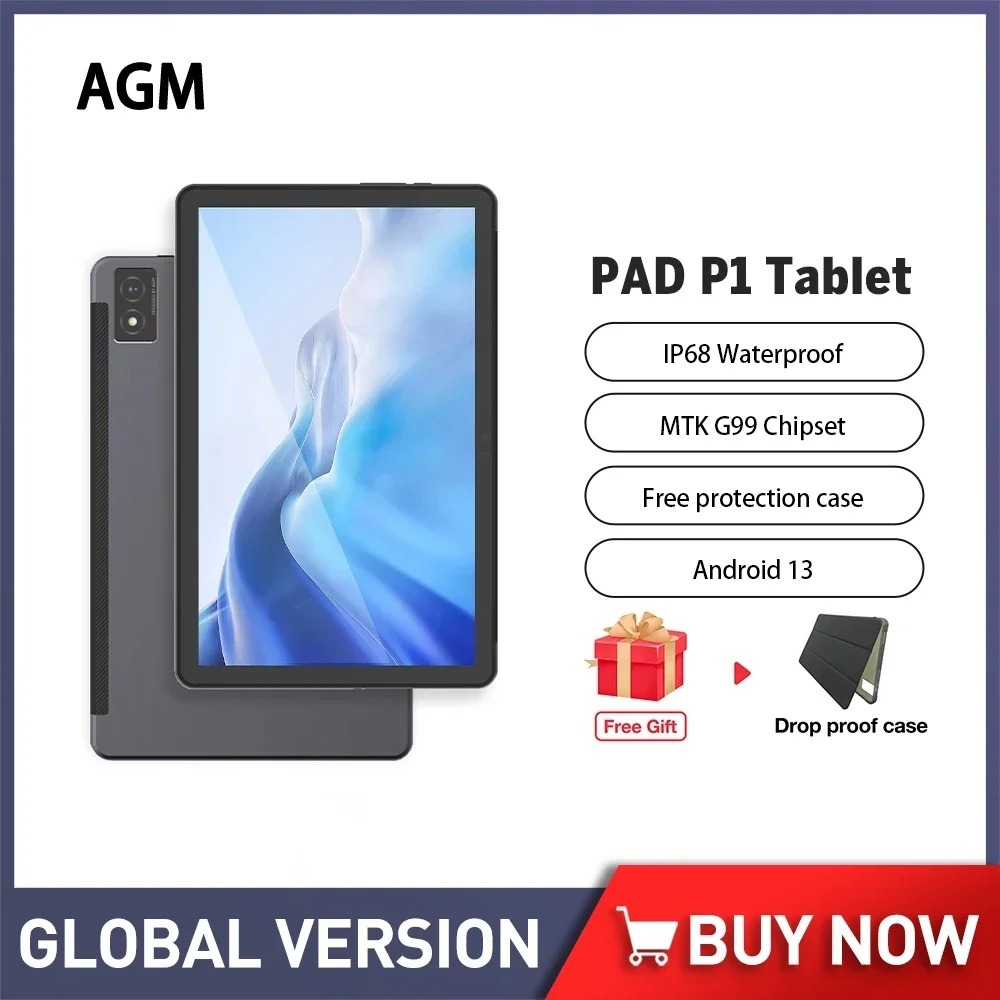 AGM PAD P1 Tablet 10.36 Inch 2K FHD IPS 8GB+256GB Waterproof Tablet Android 13 7000mAh MTK G99 Gamin