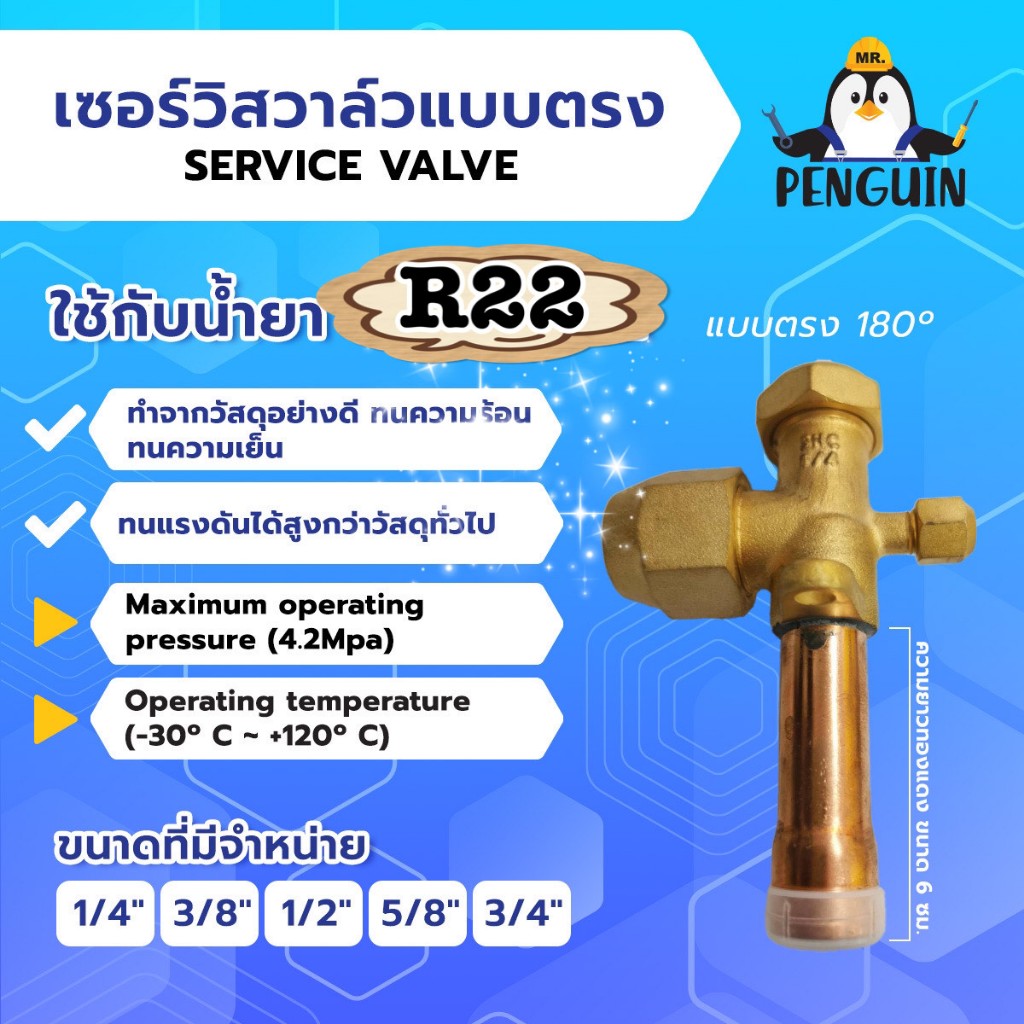 เซอร์วิสวาล์ว 1/4" 3/8" 1/2" 5/8" 3/4" 7/8" ใช้กับน้ำยา R22
