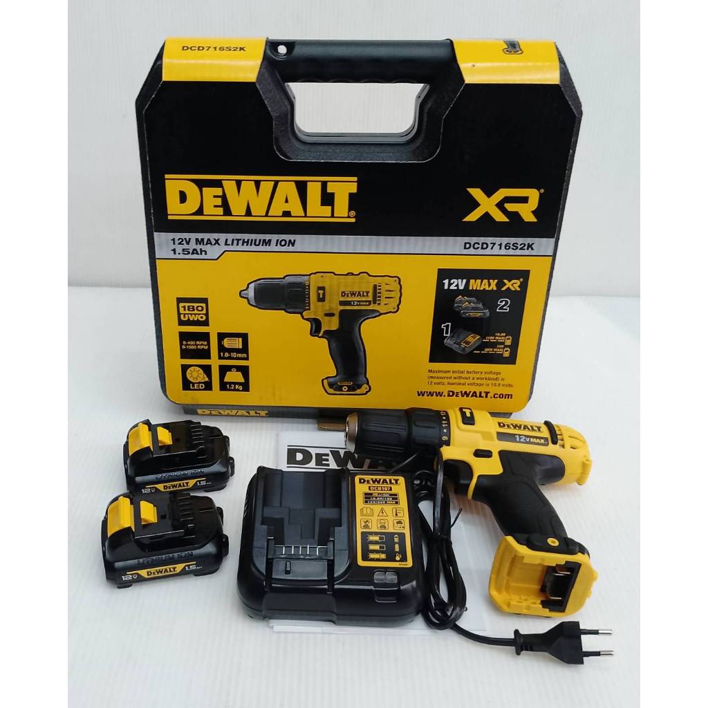 DEWALT สว่านกระแทกไร้สาย 12V รุ่น DCD716S2K  พร้อมแบต 12V/ 1.5Ah 2 ก้อน และแท่นชาร์จ รับประกัน 3 ปี