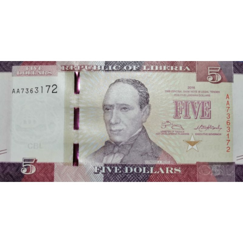แบงก์​สะสม​ ลิเบอเรีย​ Liberia, 5 Dollars, ไม่​ผ่าน​ใช้​ UNC, B100