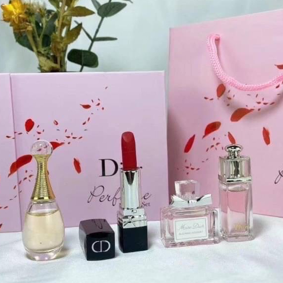 น้ำหอมเซ็ท Dior J'adore/Miss Blooming Bonquet/Addict Eau Fraiche/DiorRough Lip(กล่องชมพู)น้ำหอมแท้ เซ็ตของขวัญ พร้อมส่ง