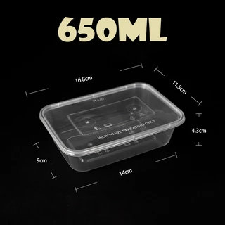 กล่องเหลี่ยมใส่อาหารพลาสติกสีใสขนาด500/650/750/1000ml ( แบบแพ็ค50ชุด ) กล่อง+ฝา สินค้าพร้อมส่ง