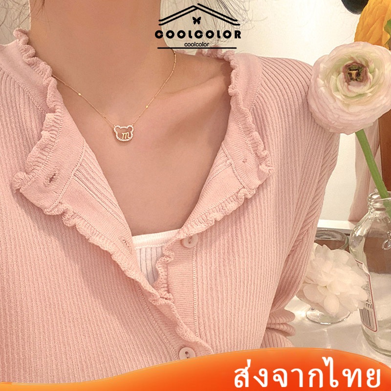 ส่งจากไทย สร้อยคอจี้หมีน่ารักINSใหม่แบบเรียบง่ายความประณีตโซ่ไหปลาร้าสําหรับผู้หญิง