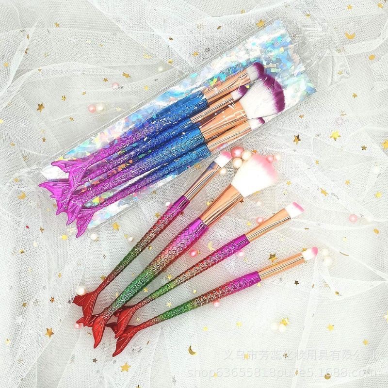 (พร้อมส่ง) ชุดแปรงแต่งหน้า อายแชโดว์ บลัชออน คอนทัวร์ ขนแปรงนุ่ม ทรงนางเงือก คละสี สําหรับช่างแต่งหน้า 4 ชิ้น YW-532