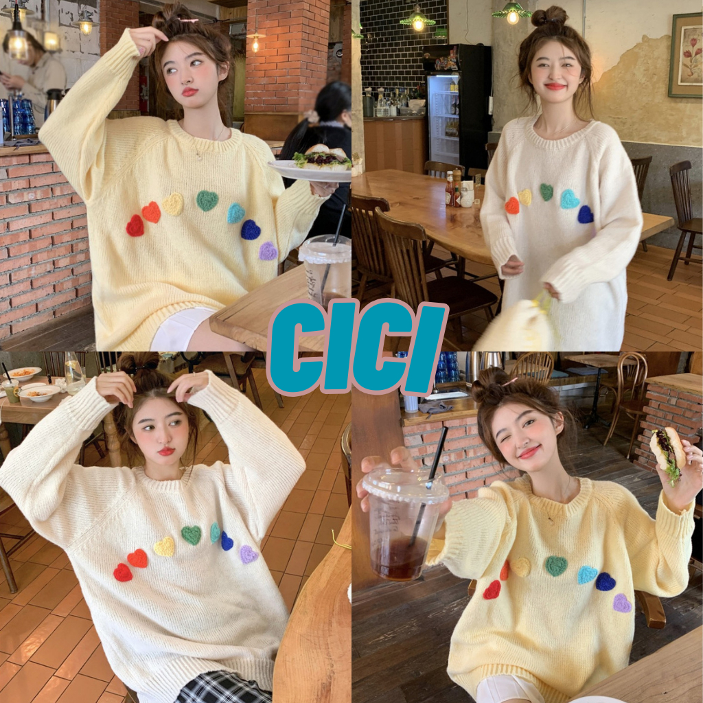 Cici(NO.ZS818)Sweaterเสื้อเเขนยาว ผ้าไหมพรม ดีเทลปักหัวใจด้านหน้า ฤดูหนาวนี้ต้องมี ห้ามพลาด
