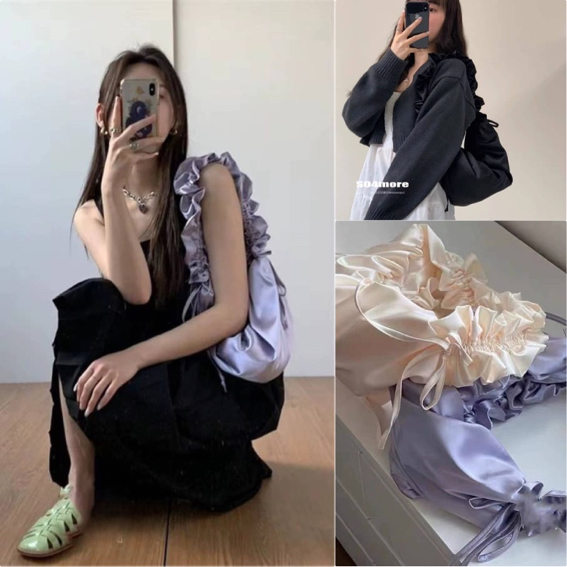 พร้อมส่ง 🎀 Carla bag กระเป๋าผ้าซาติน ดีเทลสายรูดจับจีบน่ารักตะมุตะมิสุดๆ ถือได้หลายแบบมากๆ