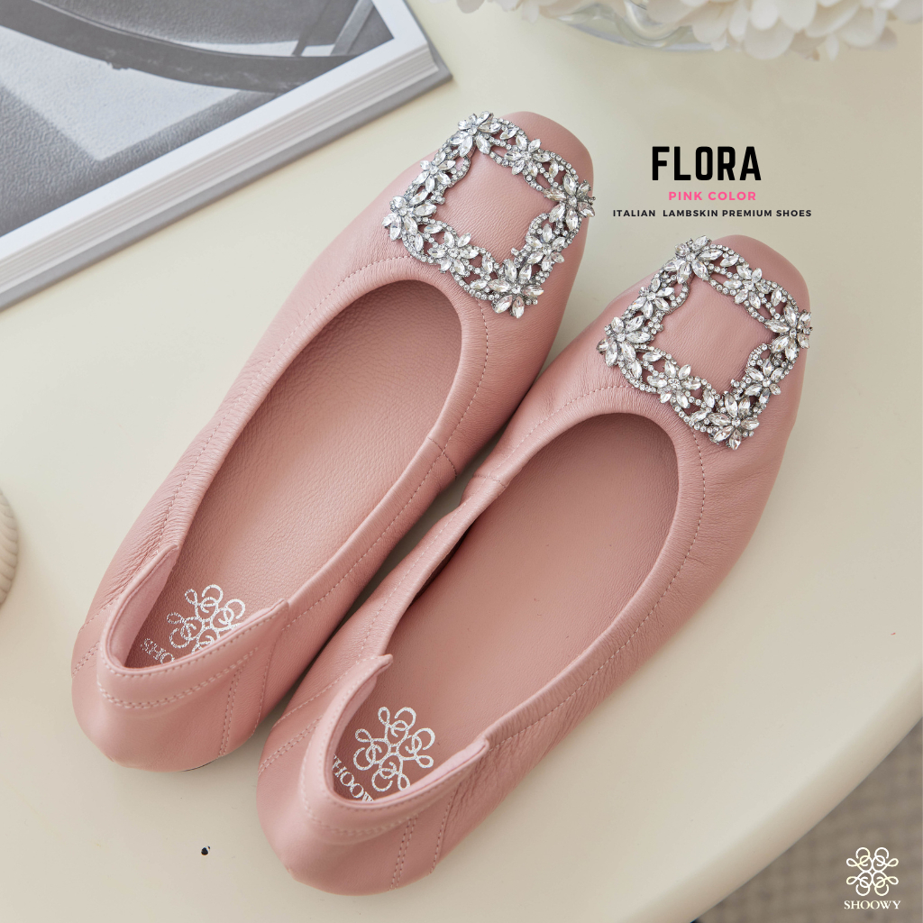 Shoowy รองเท้าหนังแกะ รุ่น Flora Pink color (สีชมพูอ่อน)