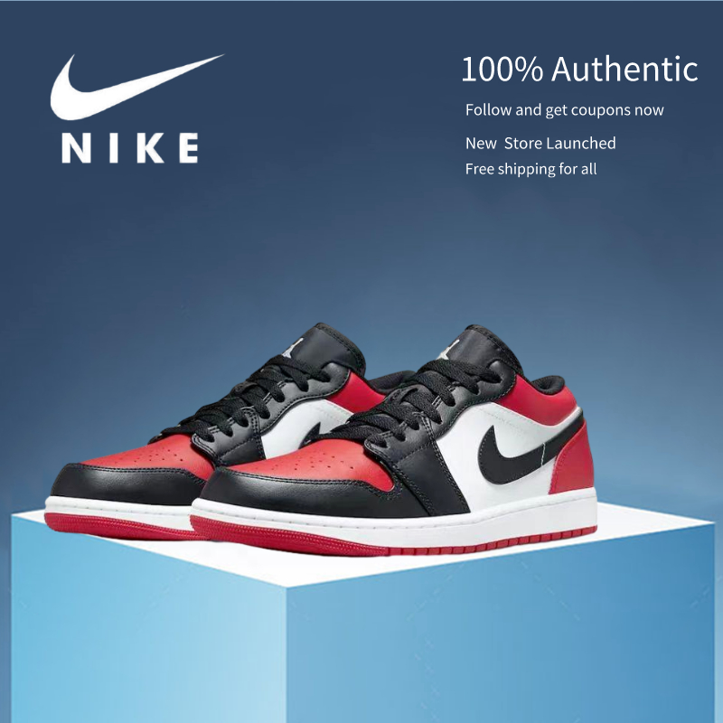 【ของแท้100%💯】Air Jordan 1 Low "bred toe" ทั้งสองเพศ ระบายอากาศ กันลื่น รองเท้าบาส