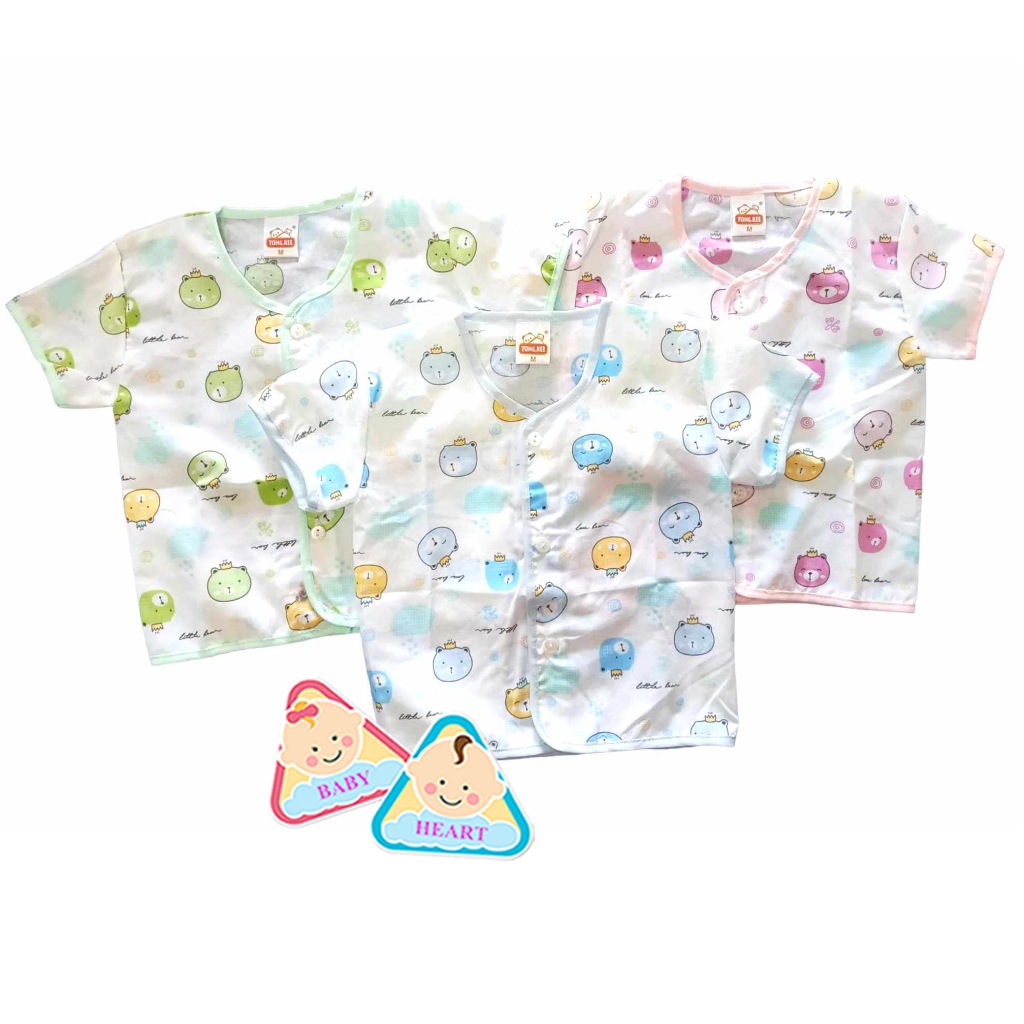 เสื้อเด็กแรกเกิด กระดุมหน้า {ผ้าป่าน} 3 ตัว คละสี 3 สี ลายน่ารัก