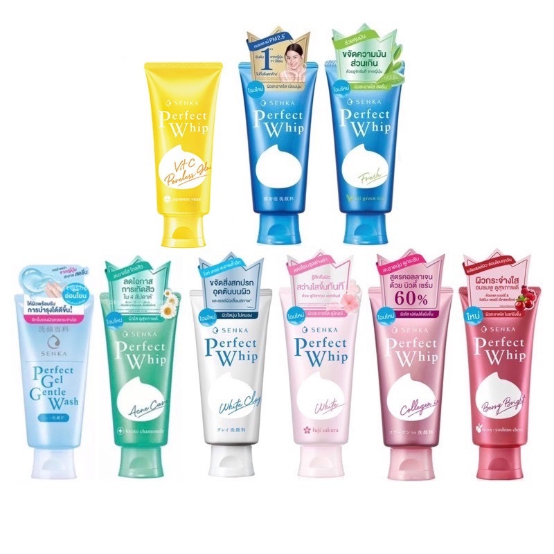 ✔แท้💯ฉลากไทย •Senka Perfect Whip 💙Foam 💖Collagen 💚Acne🍅Berry Bright