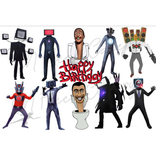 ป้ายปักเค้ก Skibidi Toilet ป้ายปักคัพเค้ก ป้ายวันเกิด ใส่ชื่…