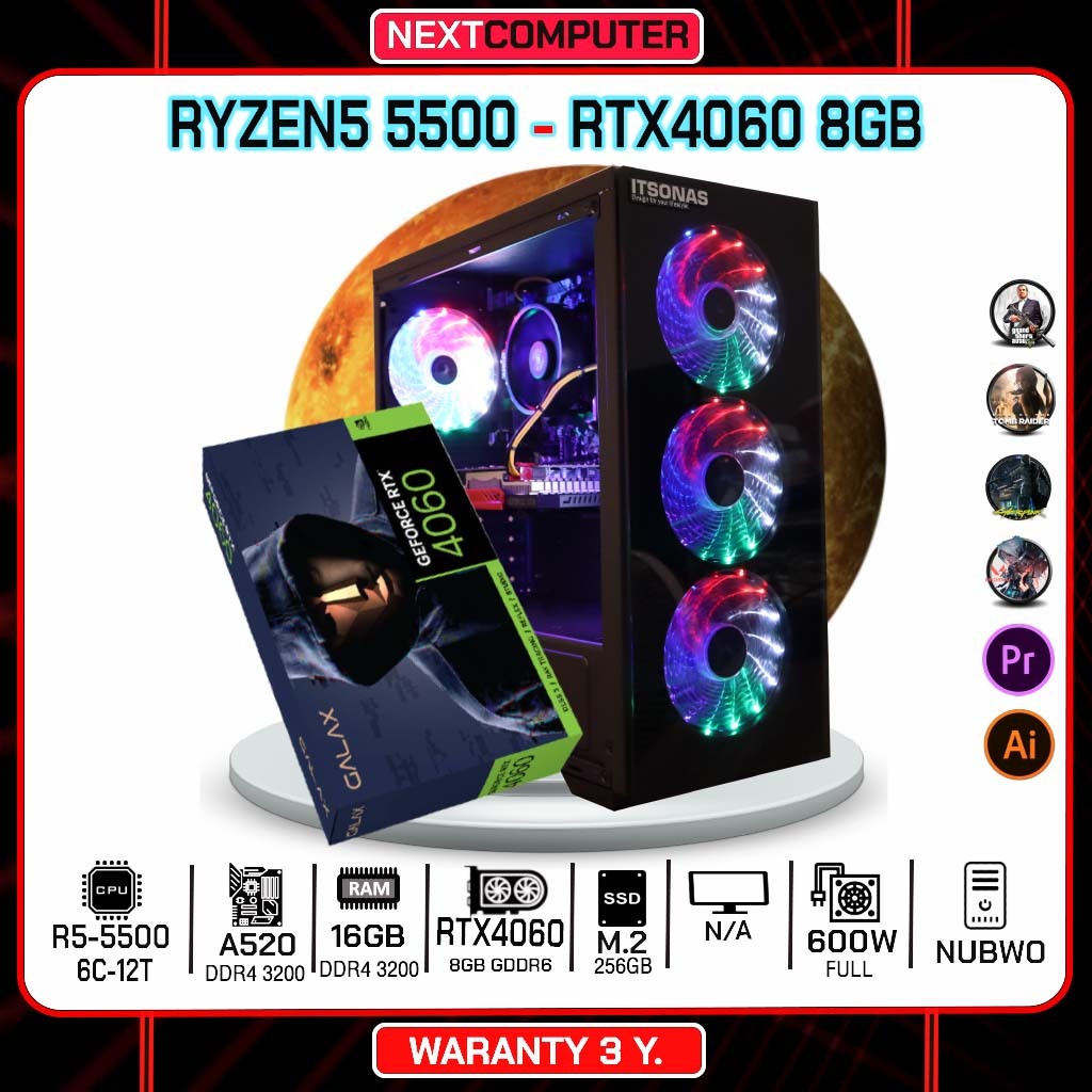 คอมประกอบ RTX4060 I CPU RYZEN5 5500 I RAM16G I M2 256GB