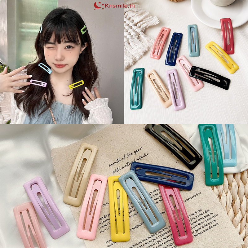 เก็บเงินปลายทาง💥1บาทกิ๊บติดผม เรขาคณิต สีแคนดี้สีพื้นรุ่นยาว7cmโลหะ สไตล์เกาหลีเรียบง่าย นักเรียนสำหรับผู้หญิง ราคาถูกท