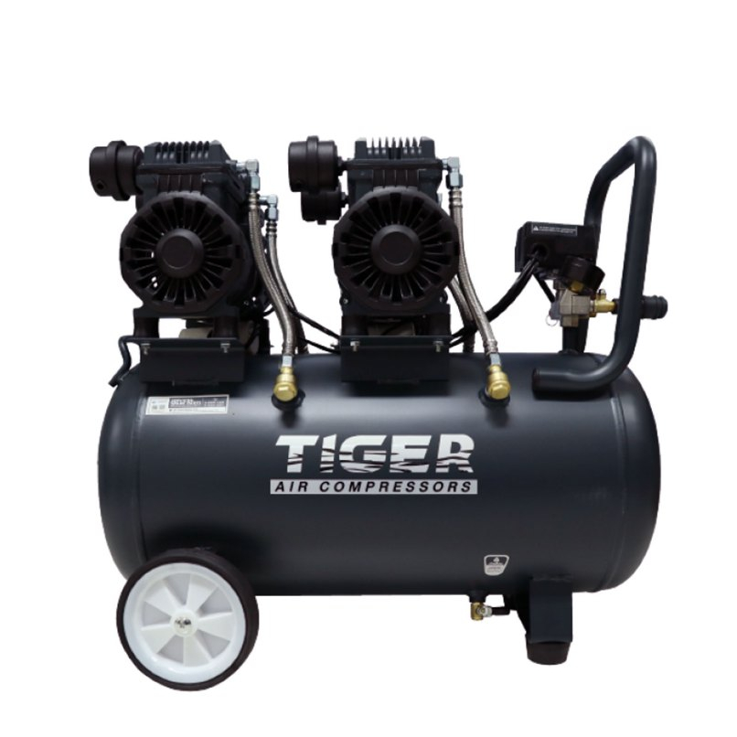 ปั๊มลม TIGER Oil Free ปั๊มลมไร้น้ำมัน รุ่น JAGUAR-50 ชนิดเสียงเงียบ มอเตอร์ 1390W. x2 ถังลม 50 ลิตร