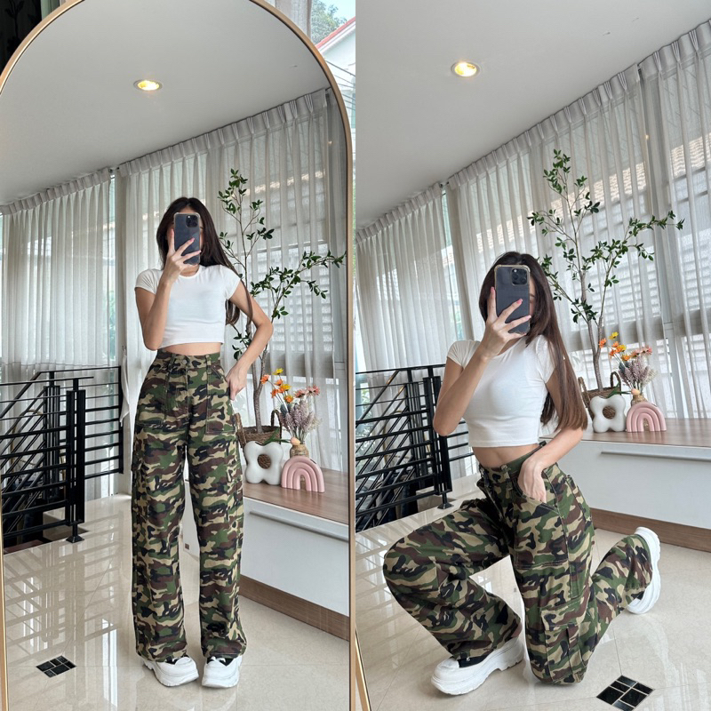 กางเกงยีนส์คาร์โก้ ผ้ายืดไม่เยอะ B420 เอวสูง