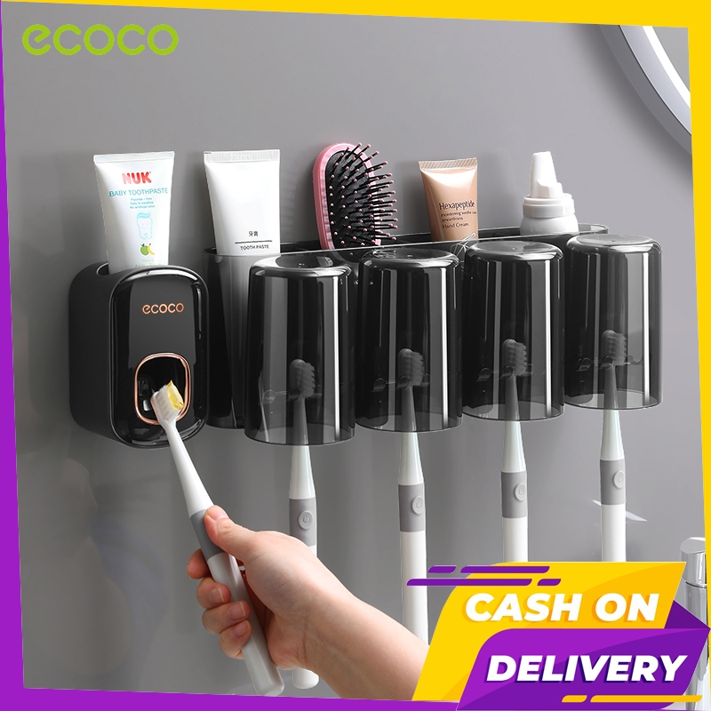 [พร้อมส่ง]Ecoco ที่วางแปรง ที่ใส่แปรงสีฟัน หรูหราเบา ติดผนัง  ไม่ต้องเจาะ บีบยาสีฟัน