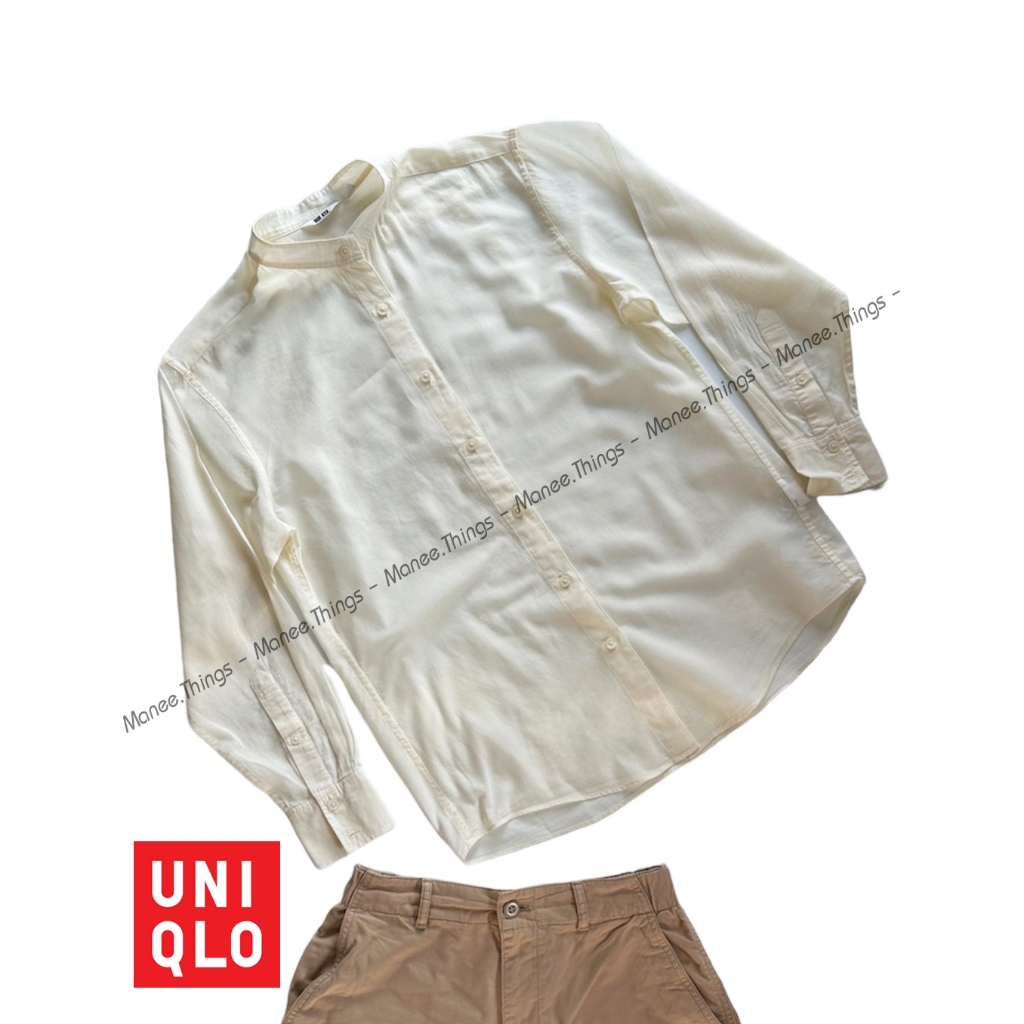 🔥UNIQLO🔥ยูนิโคล่🔥[W19] เสื้อเชิ้ตคอจีน Uniqlo size S (มือสอง)