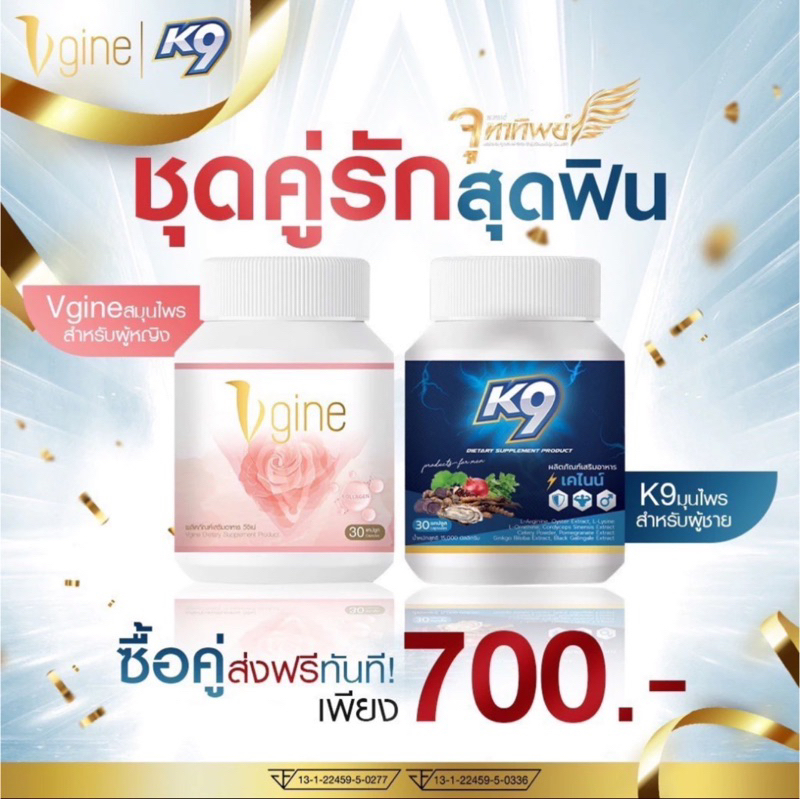 ‼️เซ็ตคู่รัก‼️ วีจิเน่ เคไนน์ ผลิตภัณฑ์อาหารเสริมผู้หญิงและผู้ชาย (Vgine & K9)