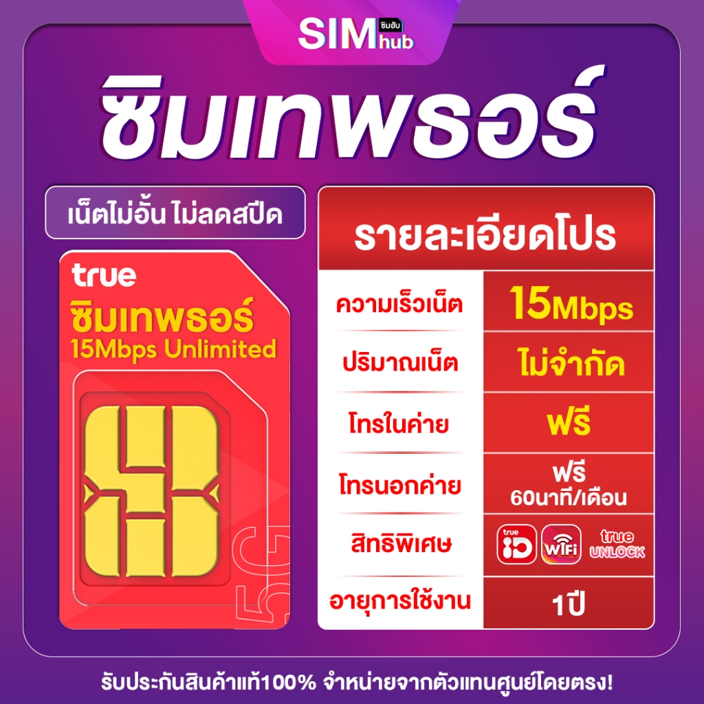 Sim Net true ซิมเทพธอร์ Sim Thor ซิมเทพทรู ชิม เน็ต 15Mbps ไม่อั้น ไม่หมด 1 ปี Sim Net TRUE โทรฟรีทุกเครือข่าย 720นาที