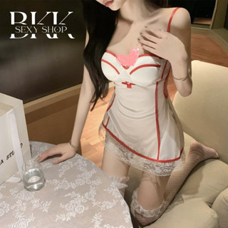 ชุดคอสเพลย์พยาบาล ชุดนอนเซ็กซี่ เป็นเดรสสายเดี่ยวพร้อมหมวกแล…