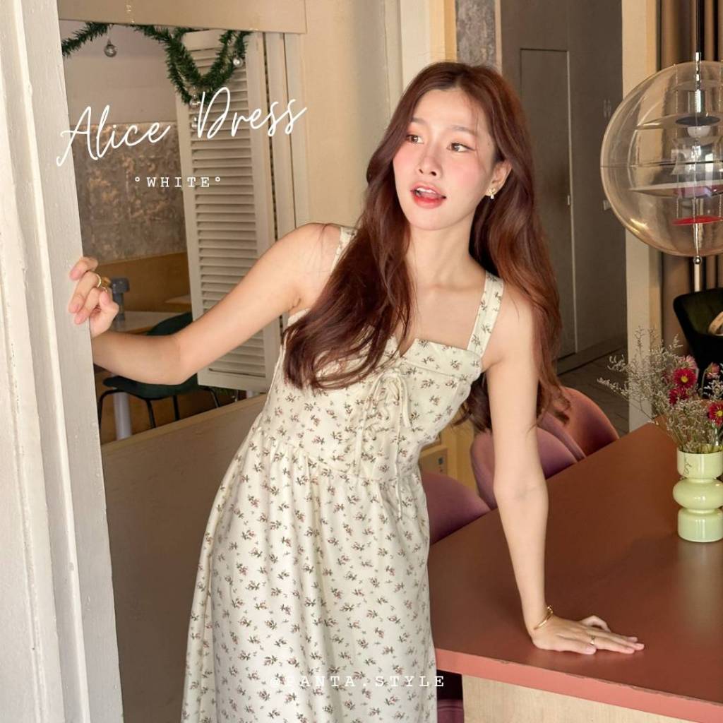 PANTA 💐Alice Dress💐 ชุดเดรสยาวทรงคอร์เซ็ท ผ้าคอตตอนลูกฟูกพิมพ์ลายดอกไม้💐