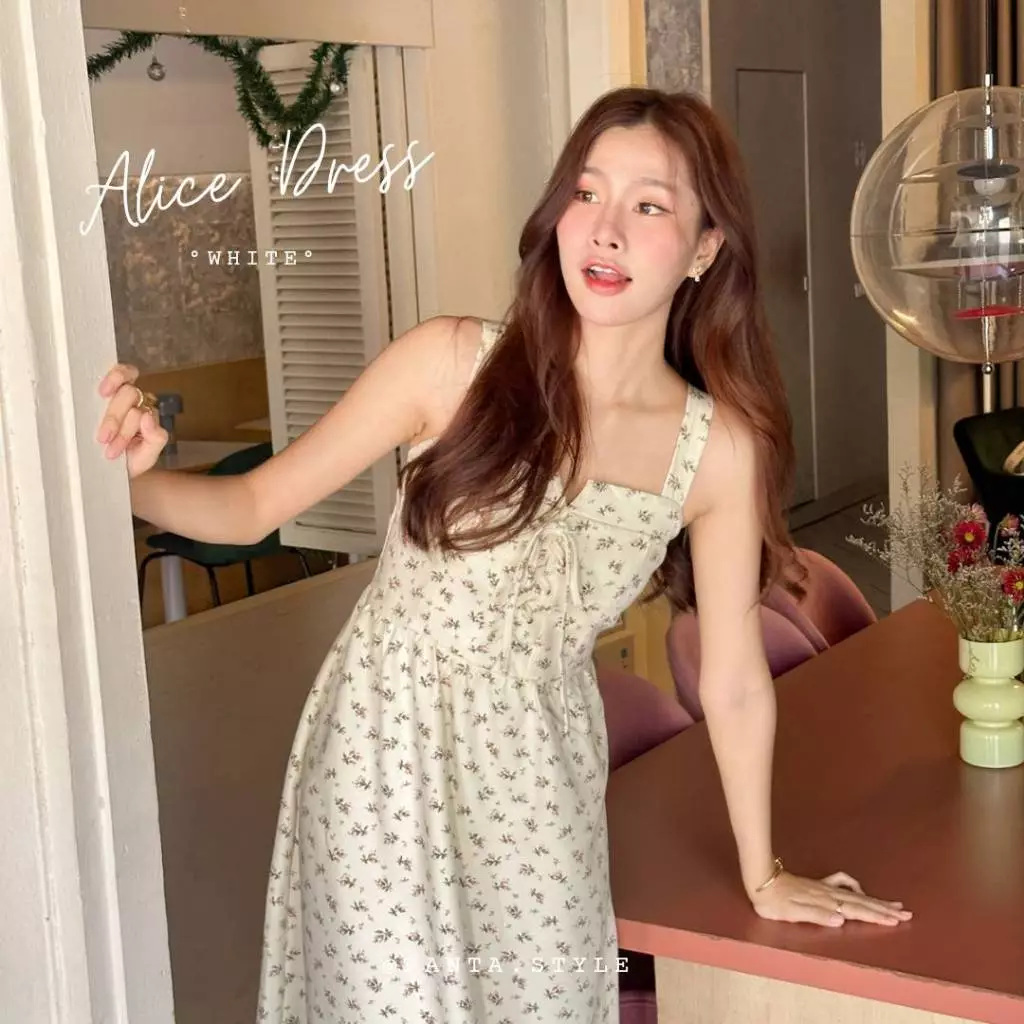 PANTA 💐Alice Dress💐 ชุดเดรสยาวทรงคอร์เซ็ท ผ้าคอตตอนลูกฟูกพิมพ์ลายดอกไม้💐