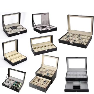 กล่องนาฬิกา 3 6 10 12 20 24 เรือน  PUหนังสีดำคลาสสิก กล่องใส…