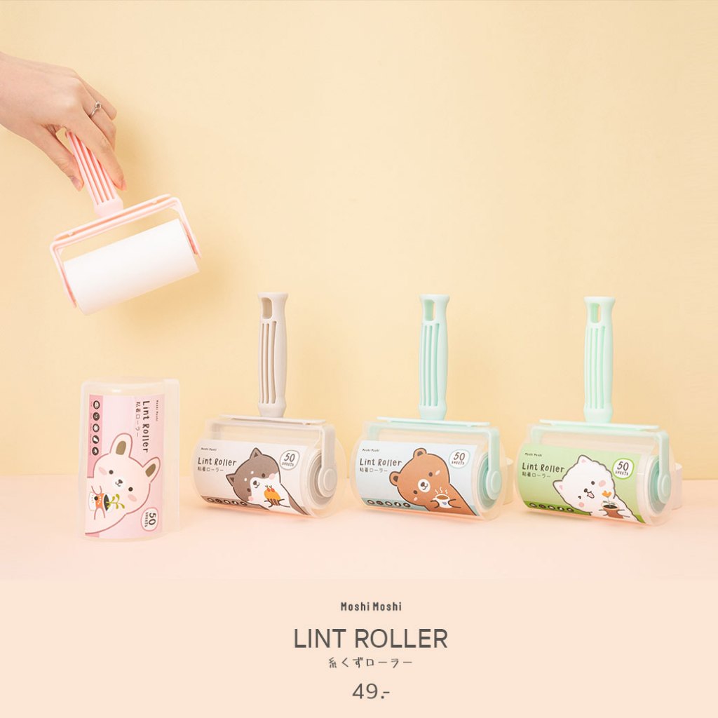 Moshiลูกกลิ้งจับฝุ่น ด้ามจับตรงกลาง(มีอะไหล่ขายเพิ่ม) ลูกกลิ้งทำความสะอาด 50 Sheets