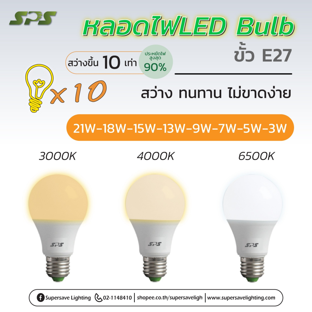 หลอดไฟ LED Blub ขั้วE27 LED 3w,5w,7w,9w,12w,15w,18w,21w ทนสว่าง ไม่ขาดง่าย แสงวอร์ม/แสงคูล/แสงขาว
