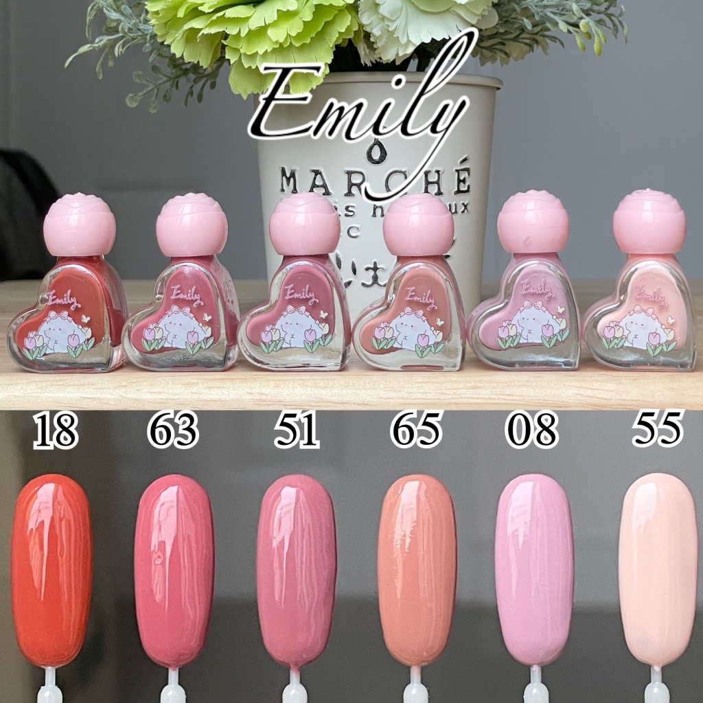 New Emily สีทาเล็บใหม่ รูปหัวใจ ไม่ต้องอบ สีพาสเทล สีกิตเตอร์ สีชิมเมอร์ สีกากเพชร