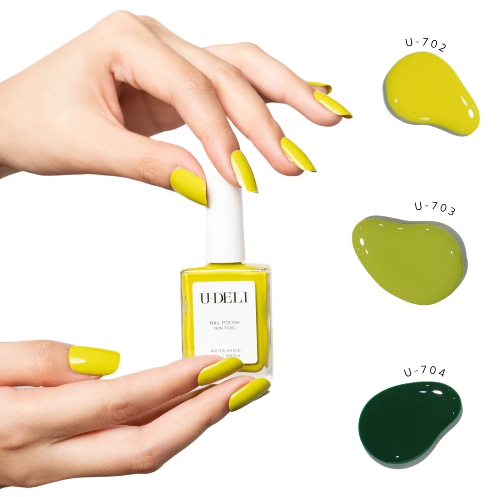 สีทาเล็บกึ่งเจล U-DELI ไม่ต้องอบ Vegan Nailpolish Green Tone โทนสีเขียวสดใส เล็บดูไบรท์ Group
