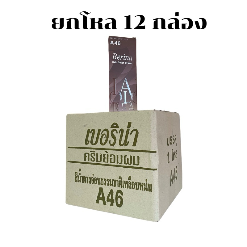 💥ยกโหล 12 กล่อง💥 ครีมย้อมผม เบอริน่า A46 สีน้ำตาลธรรมชาติเหลือบหม่น