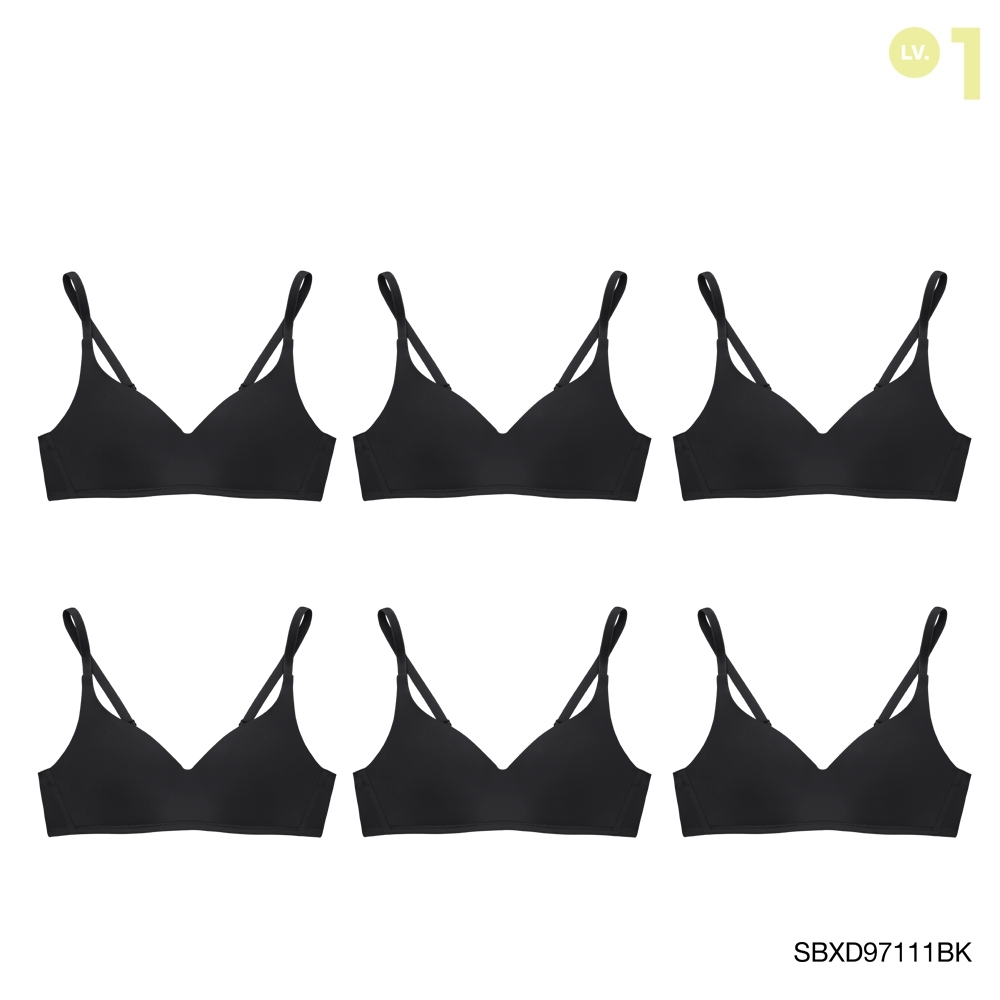 Sabina เสื้อชั้นใน (Set 6 ชิ้น) Invisible Wire (ไม่มีโครง) รุ่น Perfect Bra รหัส SBXD97111BK สีดำ