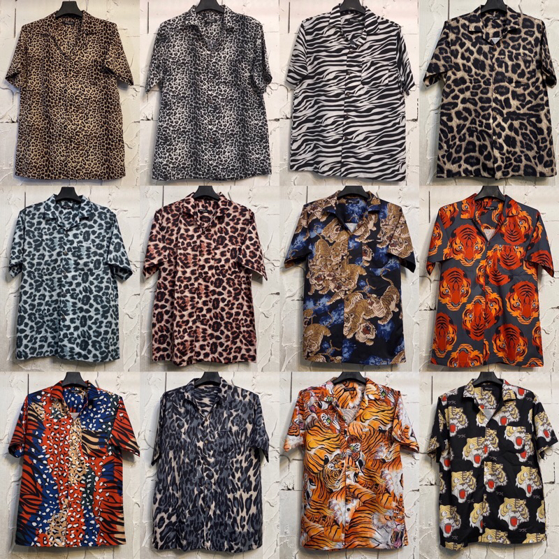 ราคาส่ง‼️เสื้อฮาวาย เสื้อลายเสือวินเทจ และลายม้าลาย ไซค์ m l xl 2xl 3xl 4xl ผ้าไหมซาตินอิตาลี่💯%ผ้านิ่มสวมใส่สบายไม่ร้อน